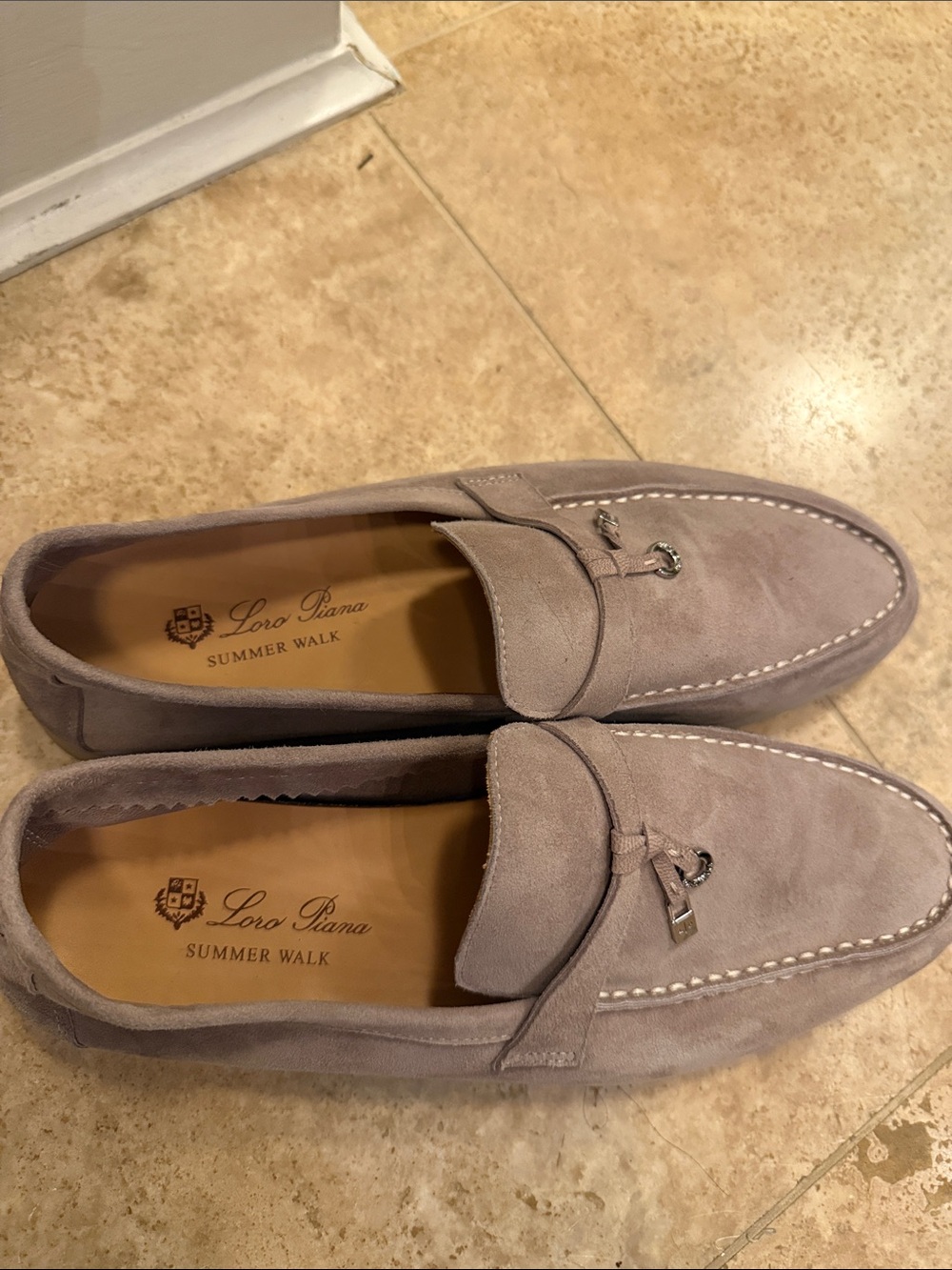 Loro Piana Suede Loafers in Light Taupe Gray with Metal Bit